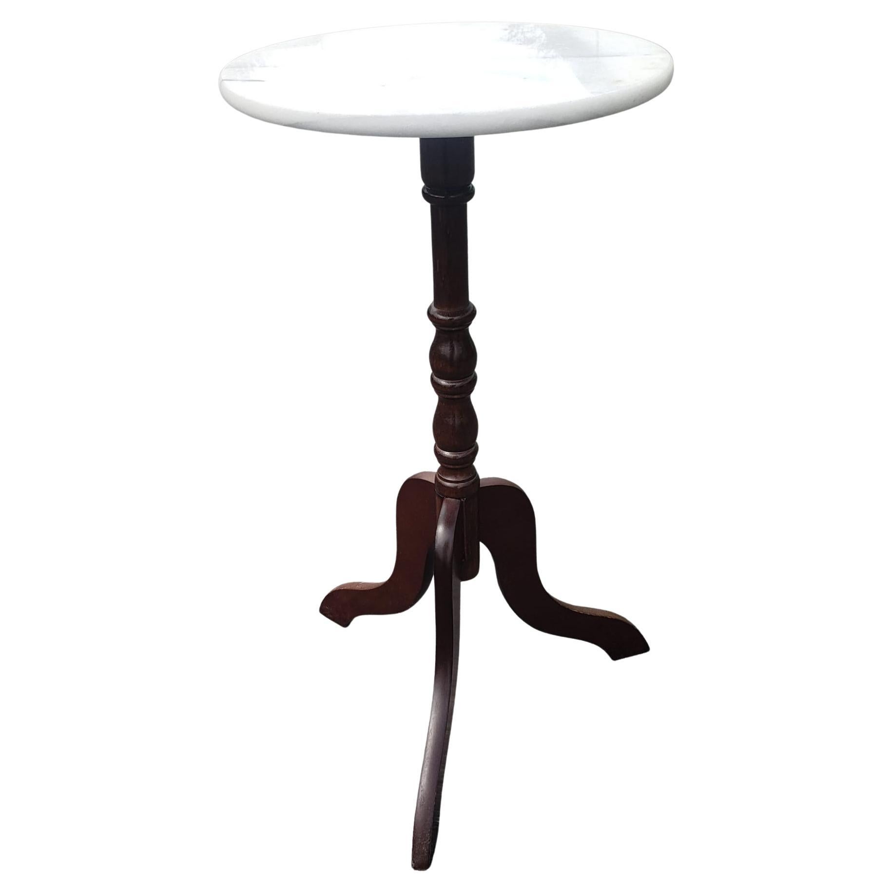Late 20th Century Mahogany Pdestal Tripod Marble Top Candle Stand