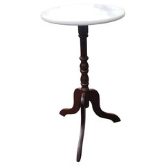 Retro Late 20th Century Mahogany Pdestal Tripod Marble Top Candle Stand