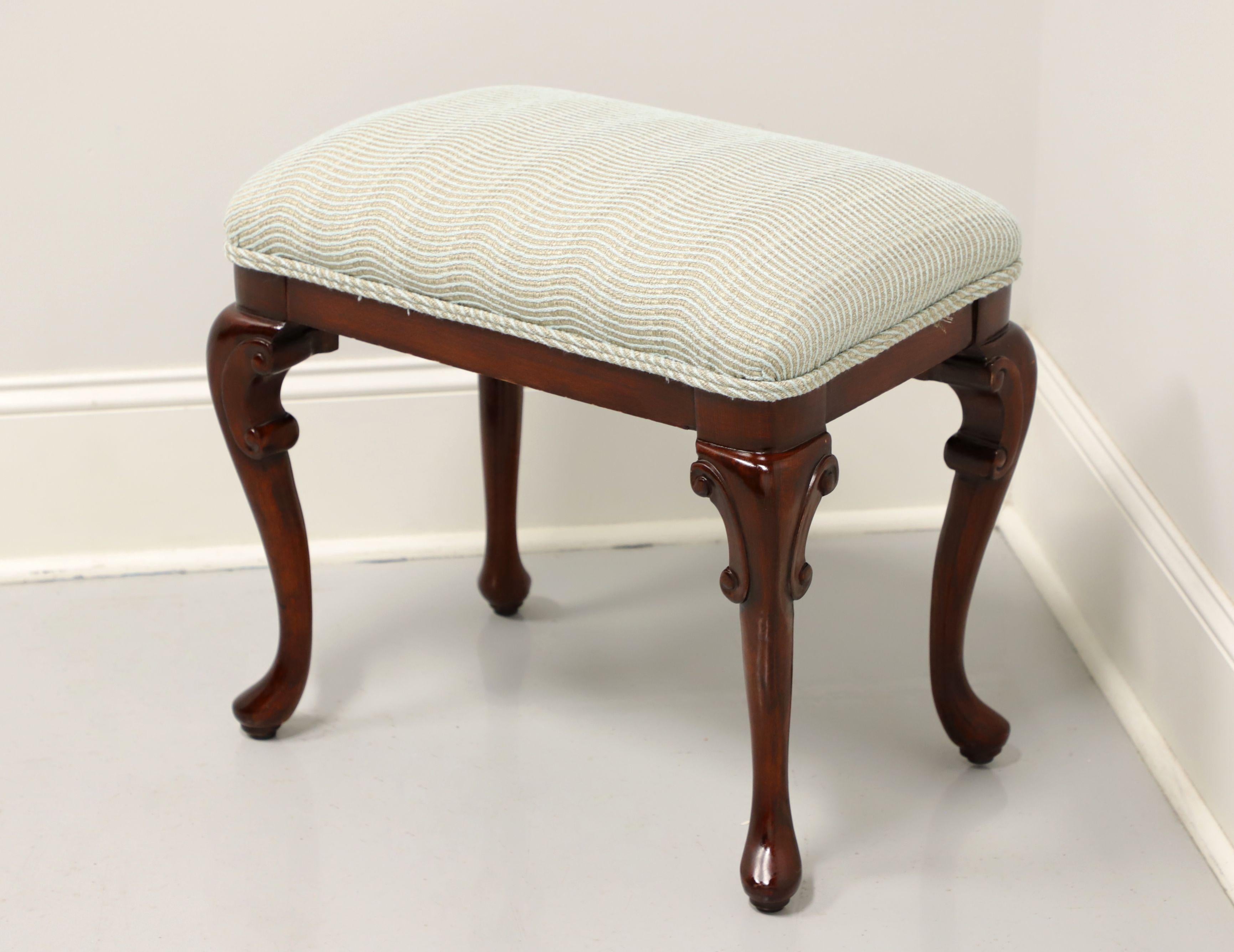 American Late 20th Century Mahogany Queen Anne Upholstered Footstool - A