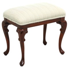 Vintage Late 20th Century Mahogany Queen Anne Upholstered Footstool - A