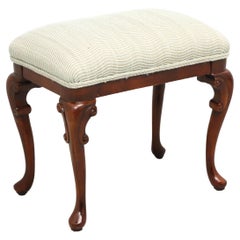 Vintage Late 20th Century Mahogany Queen Anne Upholstered Footstool - B