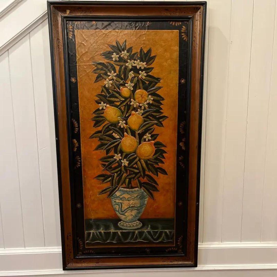 Late 20th Century Maitland-Smith Style Chinoiserie Painted Wood Panel Art Extra  In Good Condition For Sale In Cookeville, TN