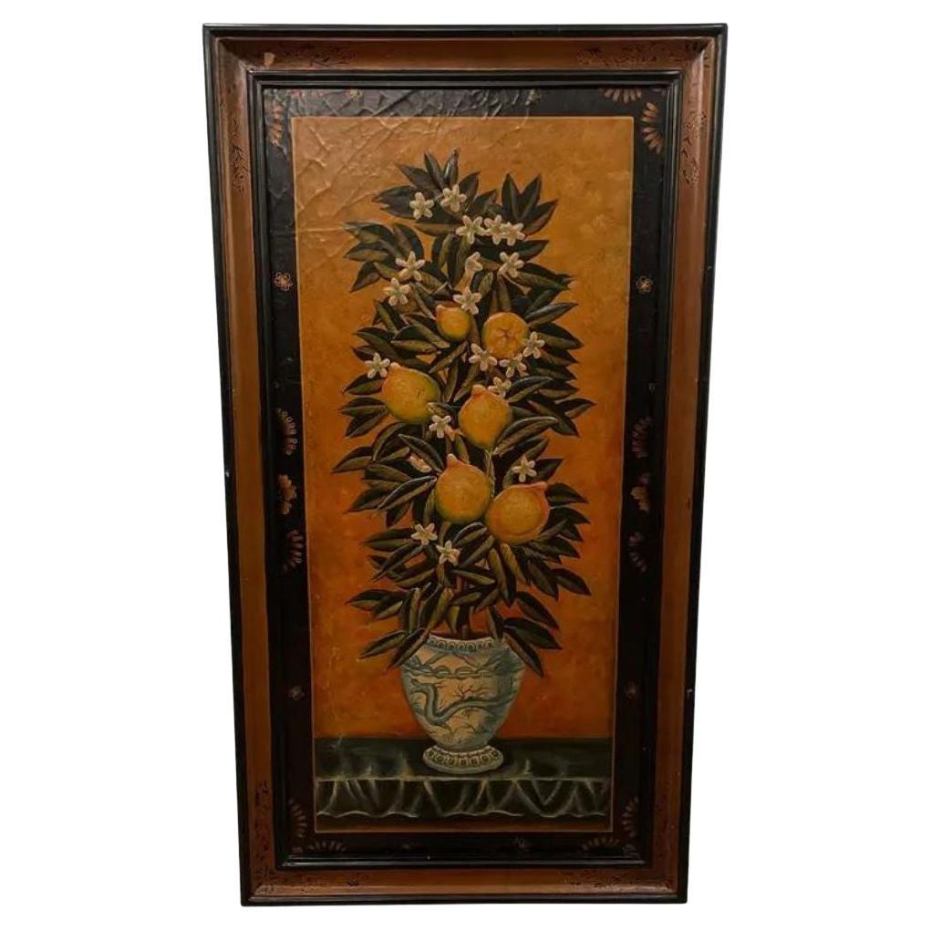 Late 20th Century Maitland-Smith Style Chinoiserie Painted Wood Panel Art Extra  For Sale