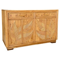 Late 20th Century Marquetry sculptural Leaf Pencil Rattan Credenza