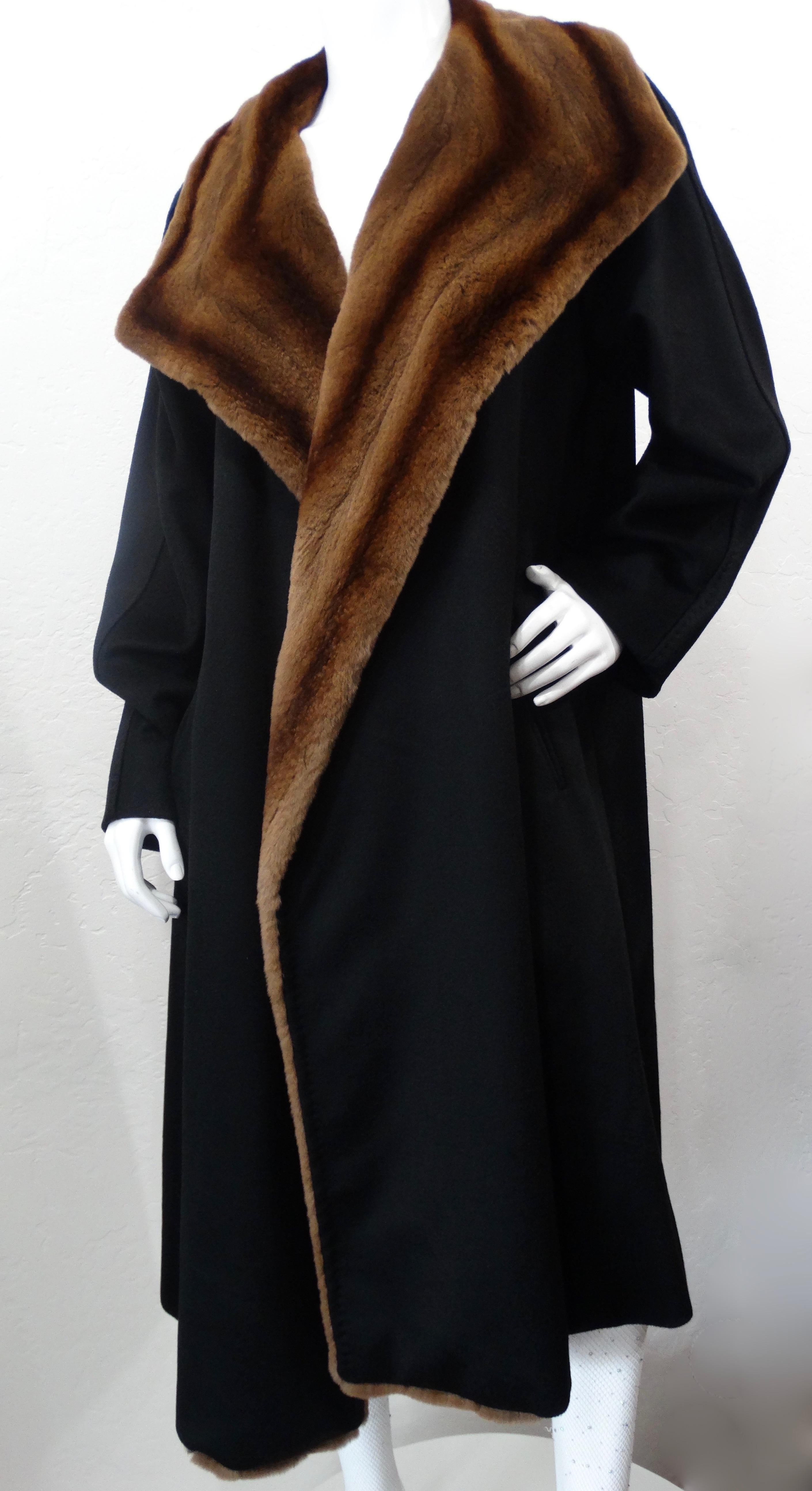  MaxMara Late 20th Century Black Cashmere & Mink Fur Coat  5
