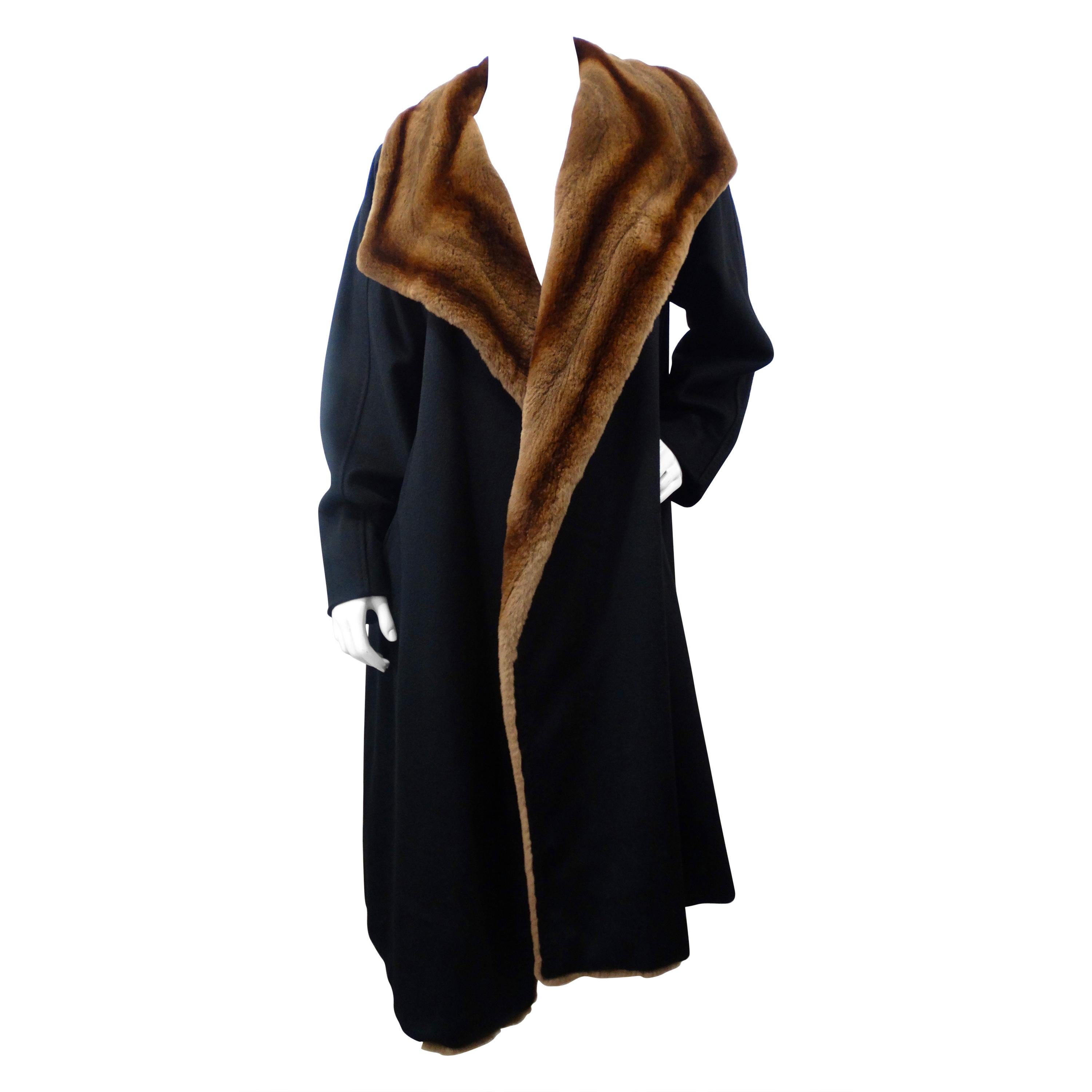  MaxMara Late 20th Century Black Cashmere & Mink Fur Coat 