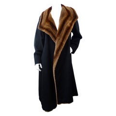 Vintage  MaxMara Late 20th Century Black Cashmere & Mink Fur Coat 