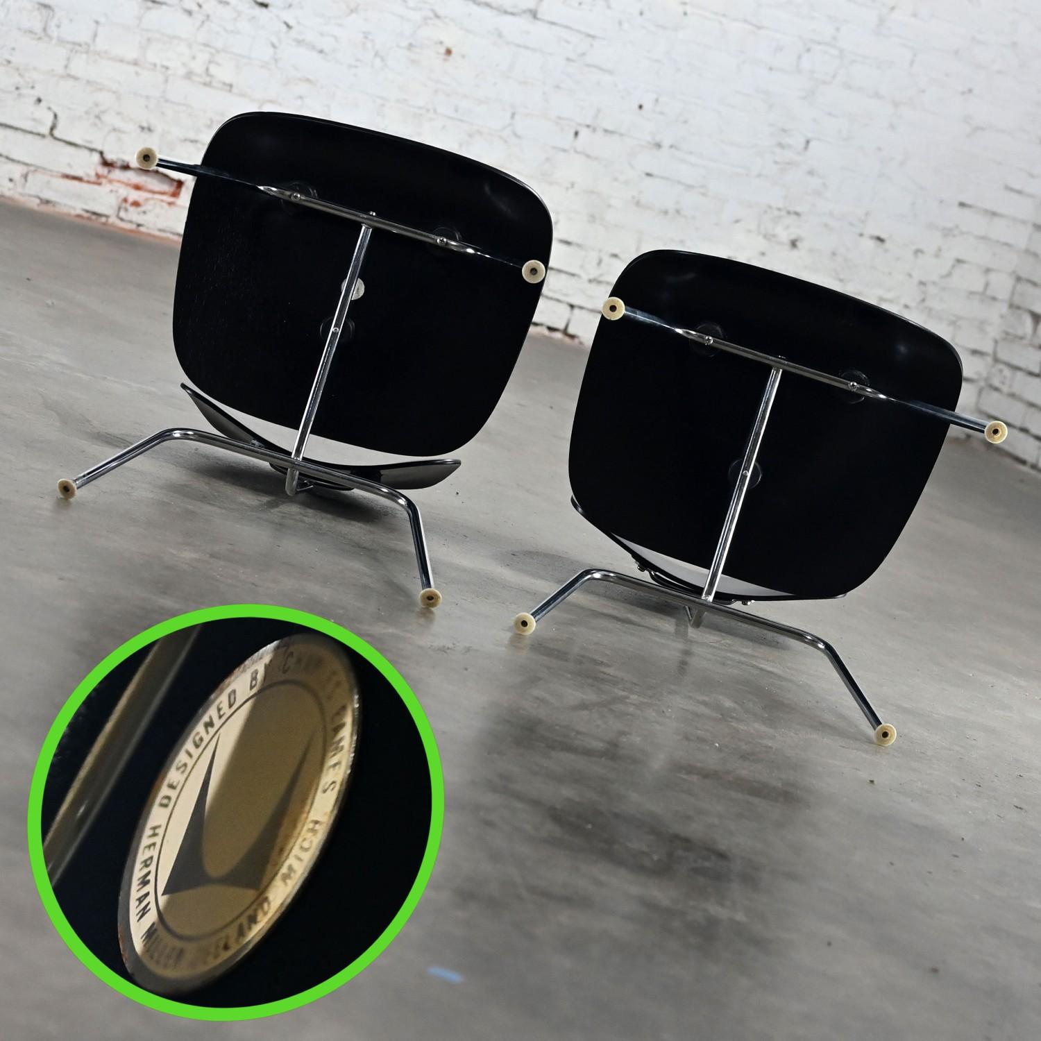 Late 20th Century MCM Pair DCM Chairs by Eames for Herman Miller Black & Chrome For Sale 12