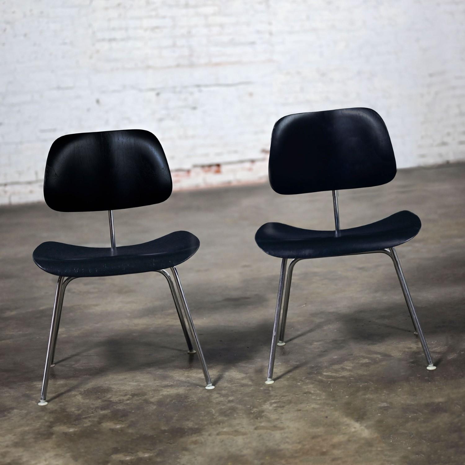 Awesome vintage Mid-Century Modern pair of DCM chairs by Charles & Ray Eames for Herman Miller with chrome frames & black bentwood back & seats. Beautiful condition, keeping in mind that these are vintage and not new so will have signs of use and