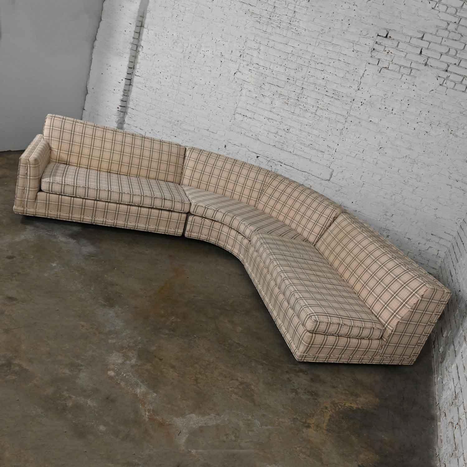 Late 20th Century MCM to Modern Plaid Tuxedo Curved Sectional Sofa with Ottoman at 1stDibs