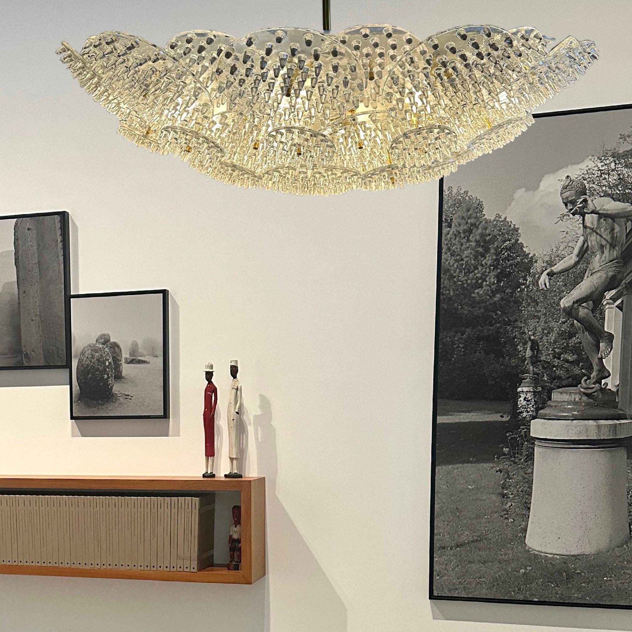 Ende des 20. Jahrhunderts Metall & Messing mit transparenten Murano-Glasscheiben Flush Mount im Angebot 2