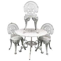 Vintage Late 20th Century Metal Garden Table with Cast Iron Chairs