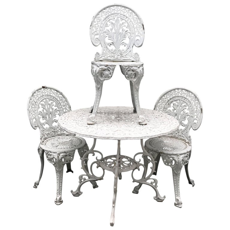 Late 20th Century Metal Garden Table with Cast Iron Chairs ...