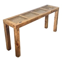 Late 20th Century Mid-Century Modern Sculptural Wood and Cane Console Table