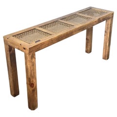 Late 20th Century Mid-Century Modern Sculptural Wood and Cane Console Table