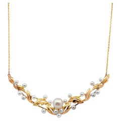 Late 20th Century Mikimoto Pearl 14 Karat Yellow Gold Vintage Link Necklace