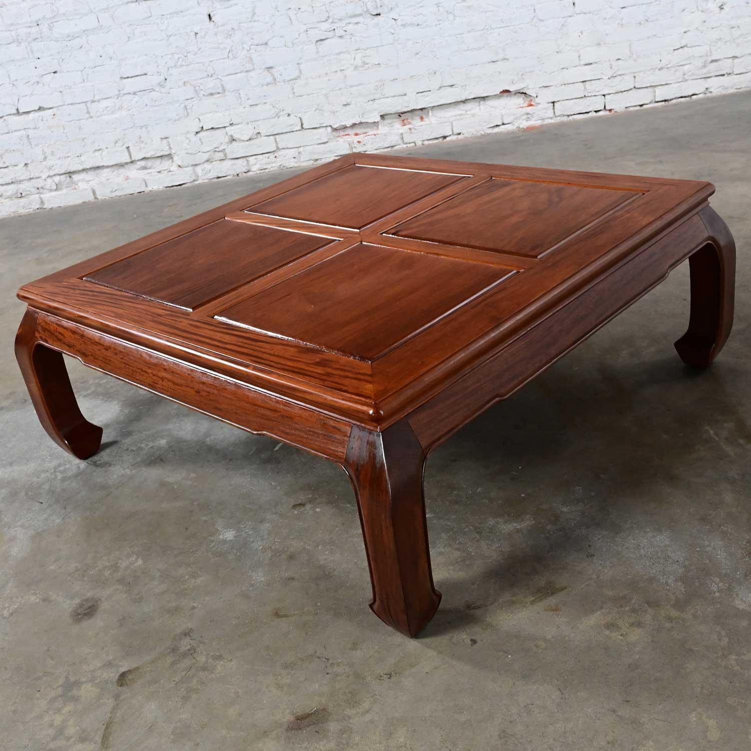 Late 20th Century Ming Style Solid Rosewood Square Coffee Table w/ Chow Legs For Sale 6
