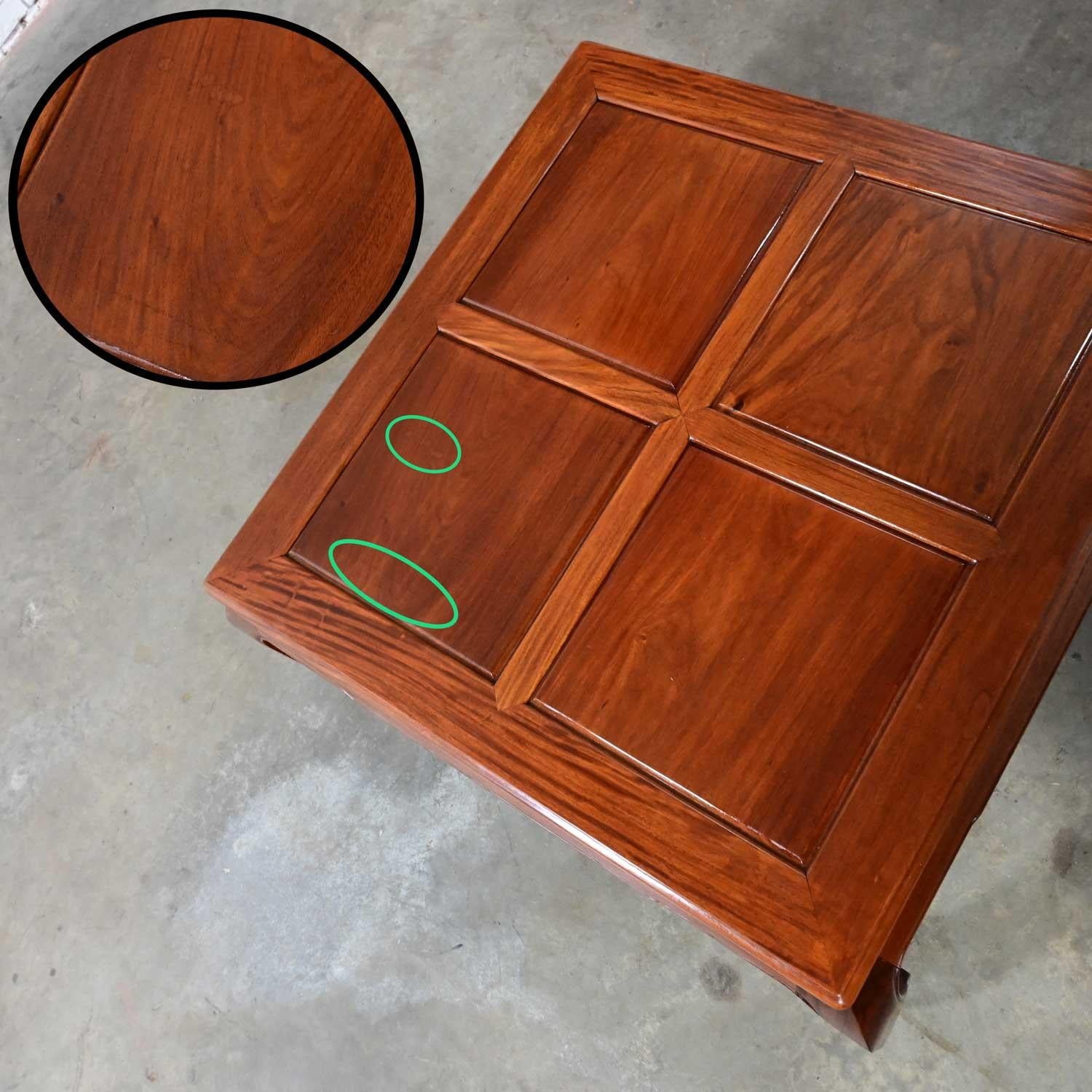 Late 20th Century Ming Style Solid Rosewood Square Coffee Table w/ Chow Legs For Sale 7