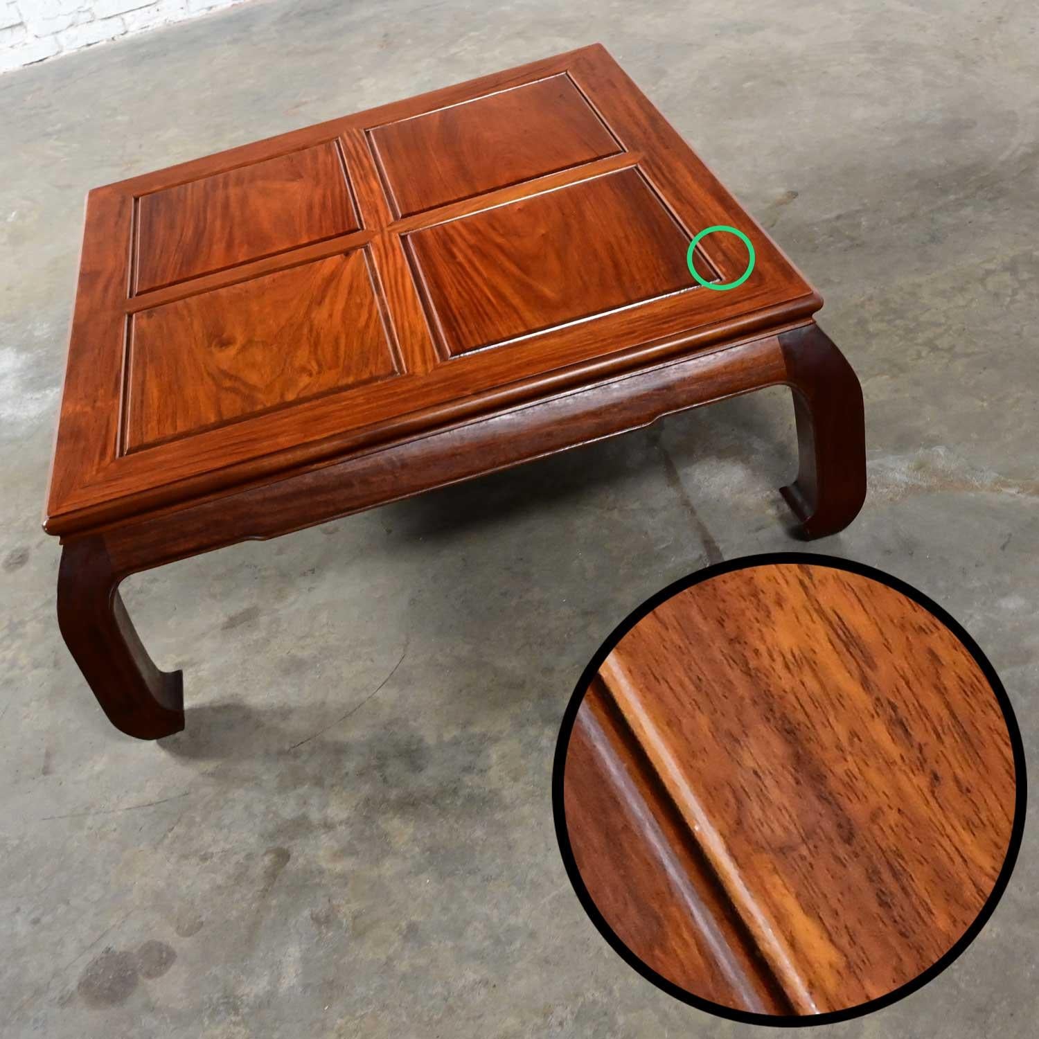 Late 20th Century Ming Style Solid Rosewood Square Coffee Table w/ Chow Legs For Sale 8