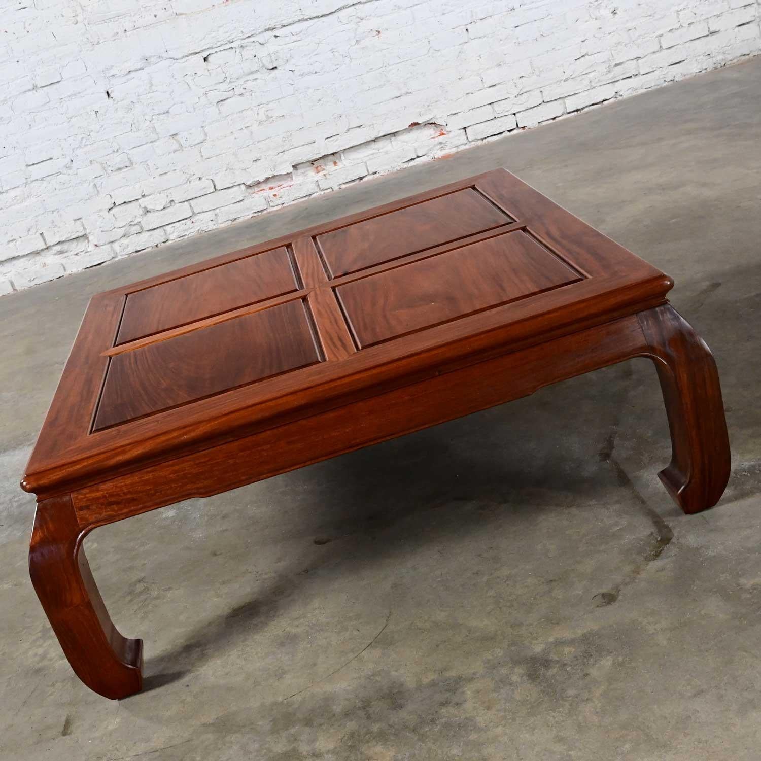 Stunning vintage Ming Cow leg style solid rosewood square coffee table. Beautiful condition, keeping in mind that this is vintage and not new so will have signs of use and wear. We found a couple small water spots on the top but very hard to see.