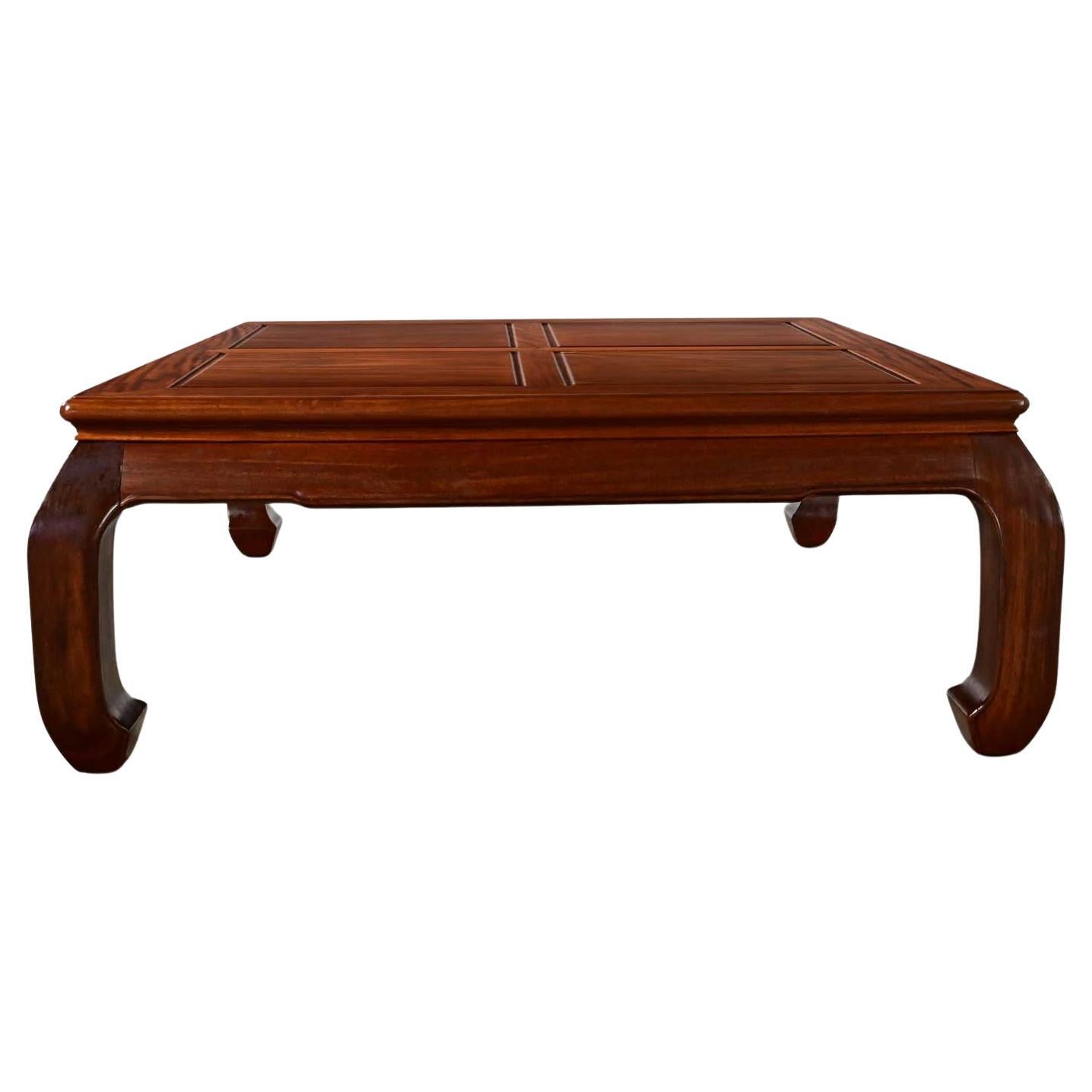 Late 20th Century Ming Style Solid Rosewood Square Coffee Table w/ Chow Legs For Sale