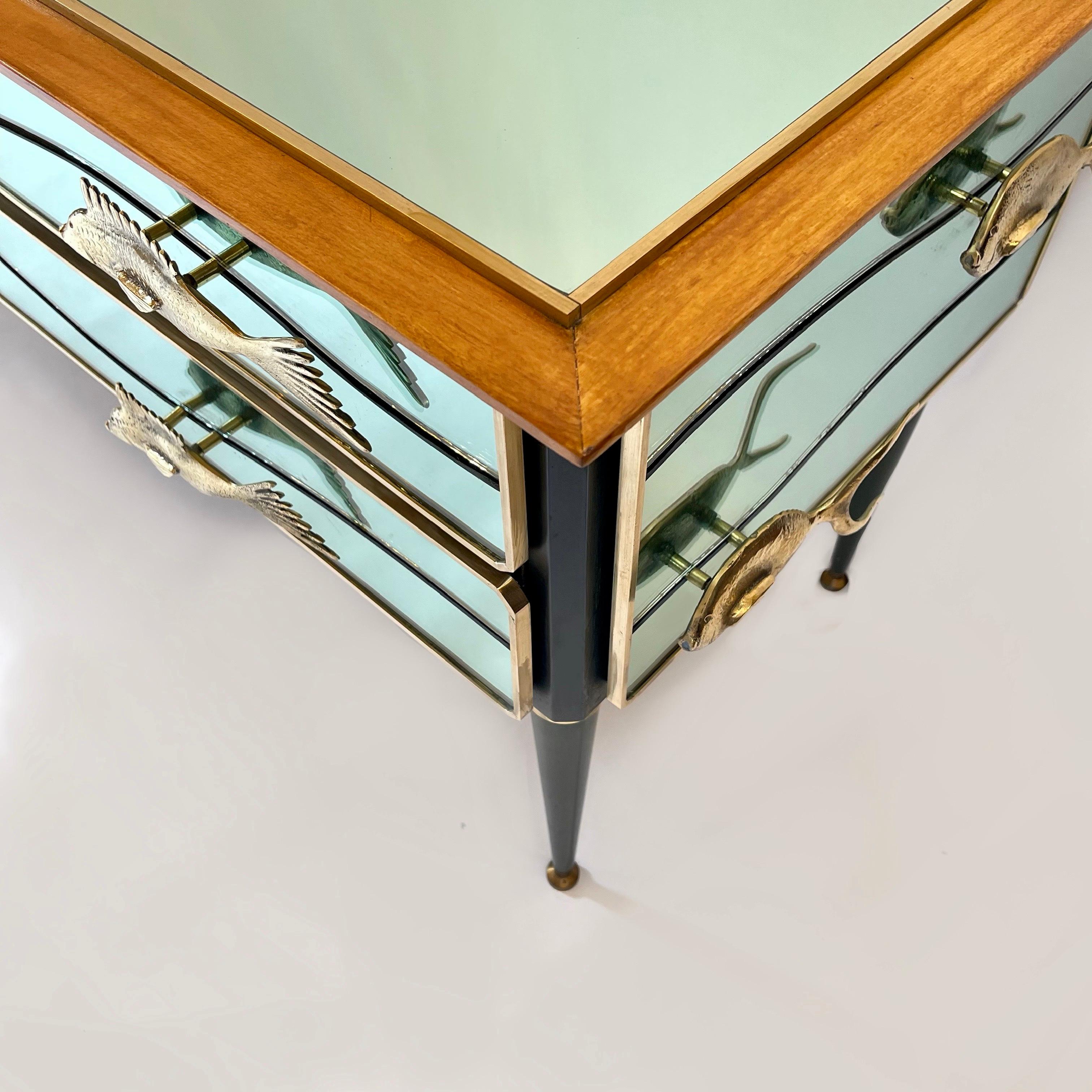 Late 20th Century Mint Green Mirror w/ Bronze & Brass Details Chest of Drawers For Sale 4