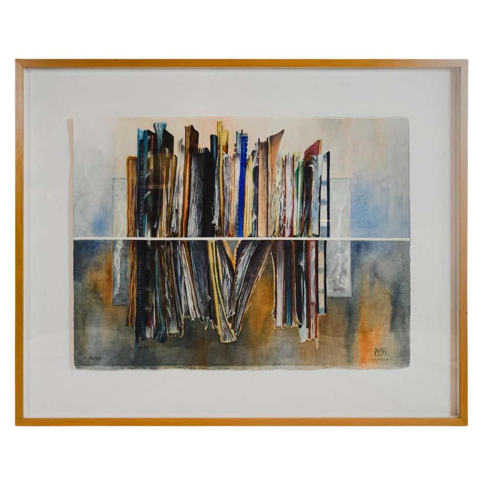 Late 20th Century "MisFiled" Watercolor Painting of a Reflective Shelf by Peggy 