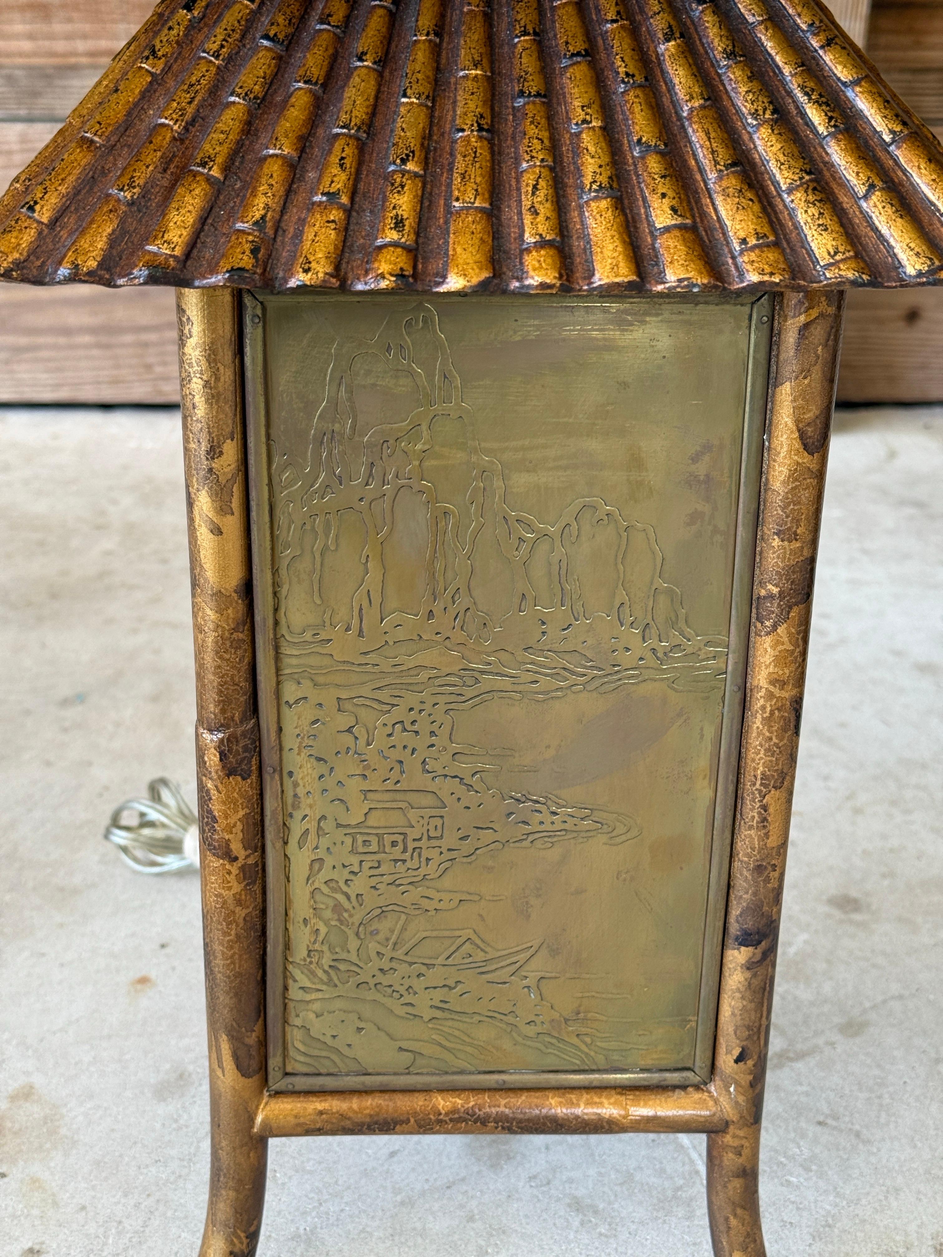 Lampes de table pagode en faux bambou avec laiton gravé, fin du 20e siècle en vente 3