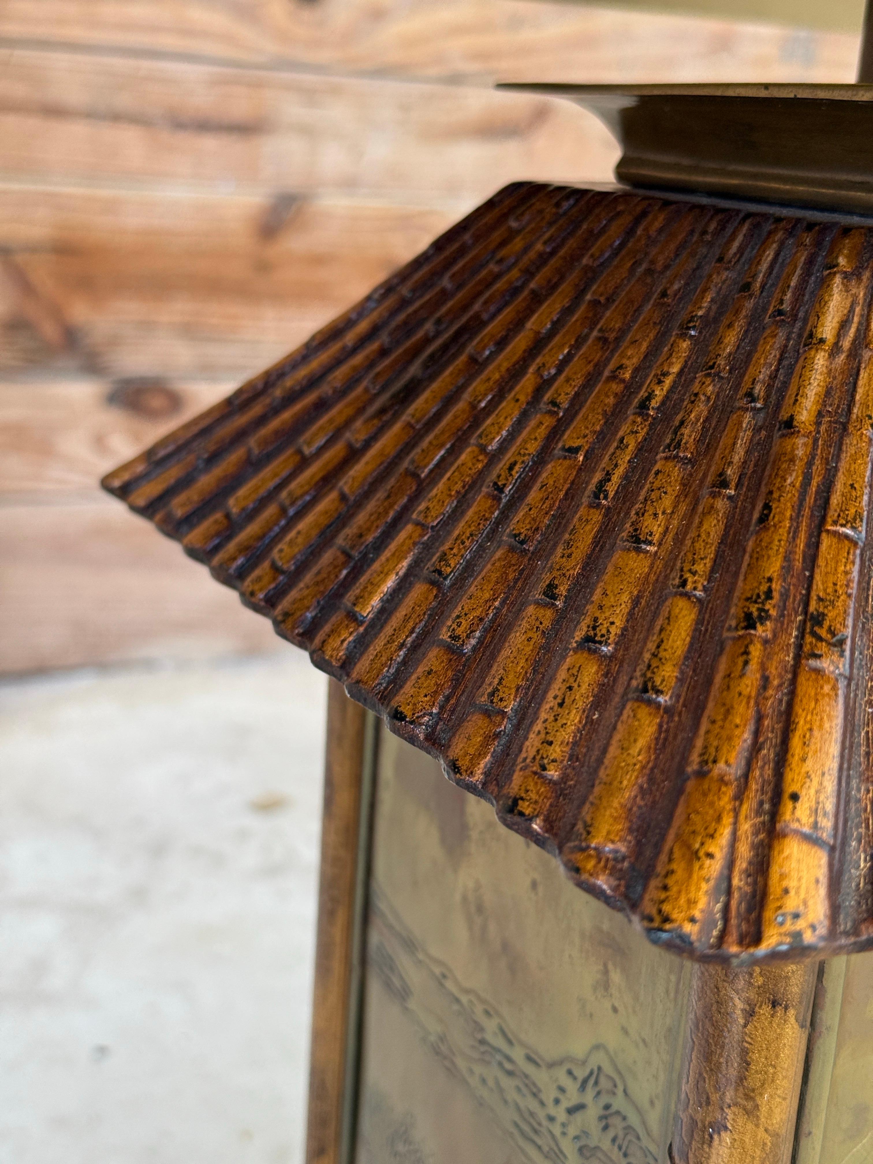 Lampes de table pagode en faux bambou avec laiton gravé, fin du 20e siècle en vente 5