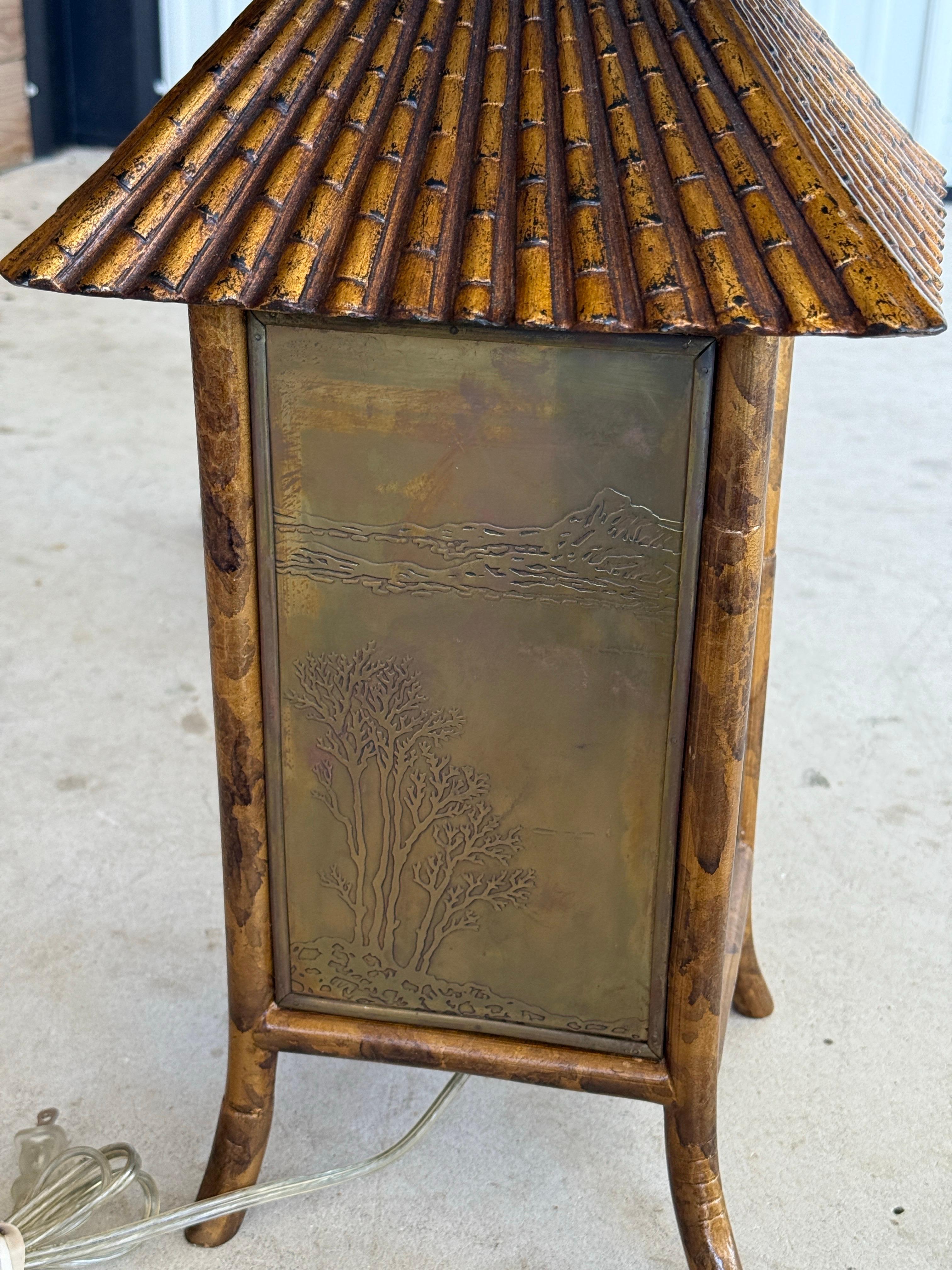 Lampes de table pagode en faux bambou avec laiton gravé, fin du 20e siècle en vente 7