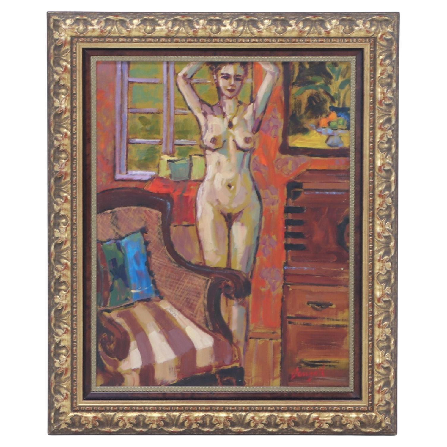 Late 20th Century "Model in Trinidad Studio" Jae Dougall Fauvist Oil Painting For Sale