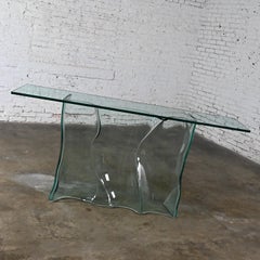 Mesa Consola Sofá Escultural Moderna de Cristal de Finales del Siglo XX Base Ondulante