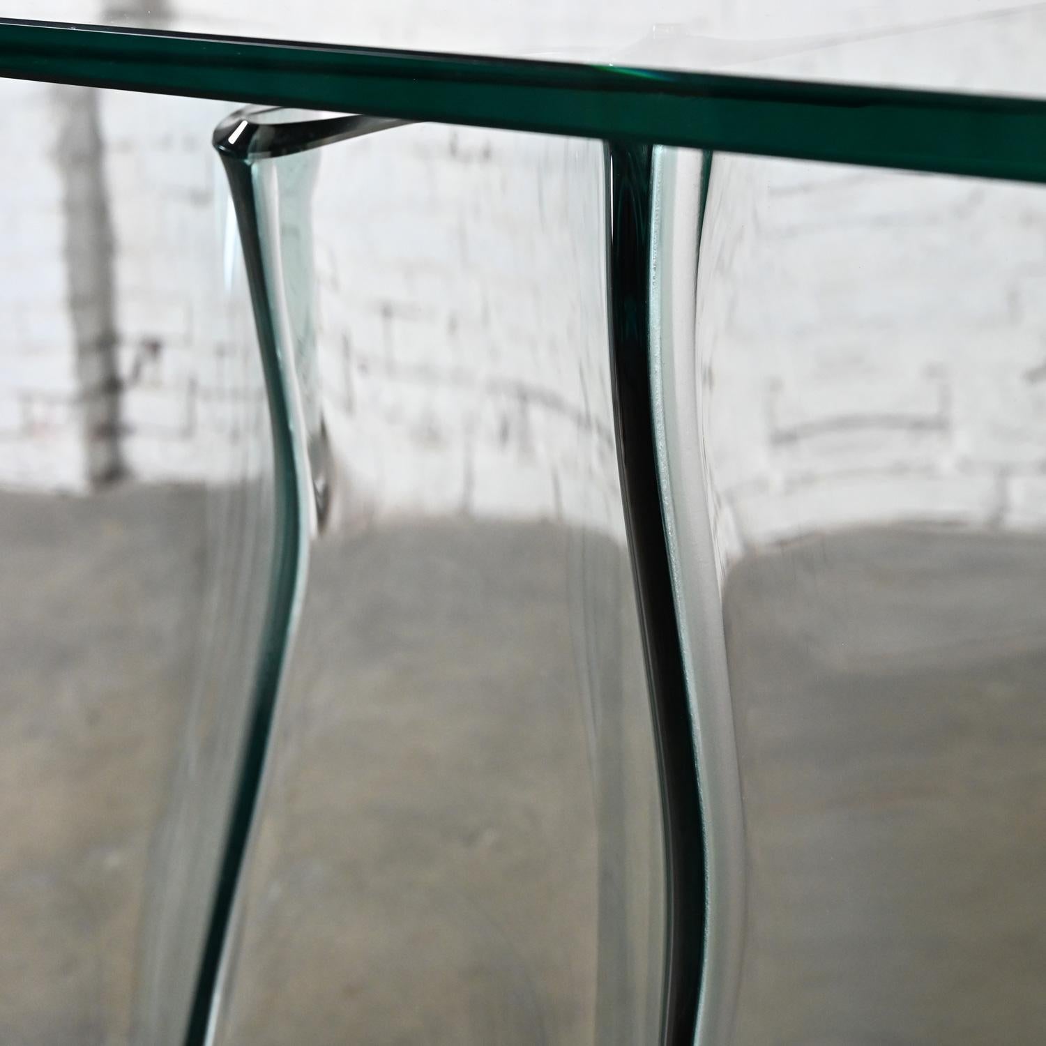 Late 20th Century Modern All Glass Sculptural Sofa Console Table Undulating Base For Sale 3
