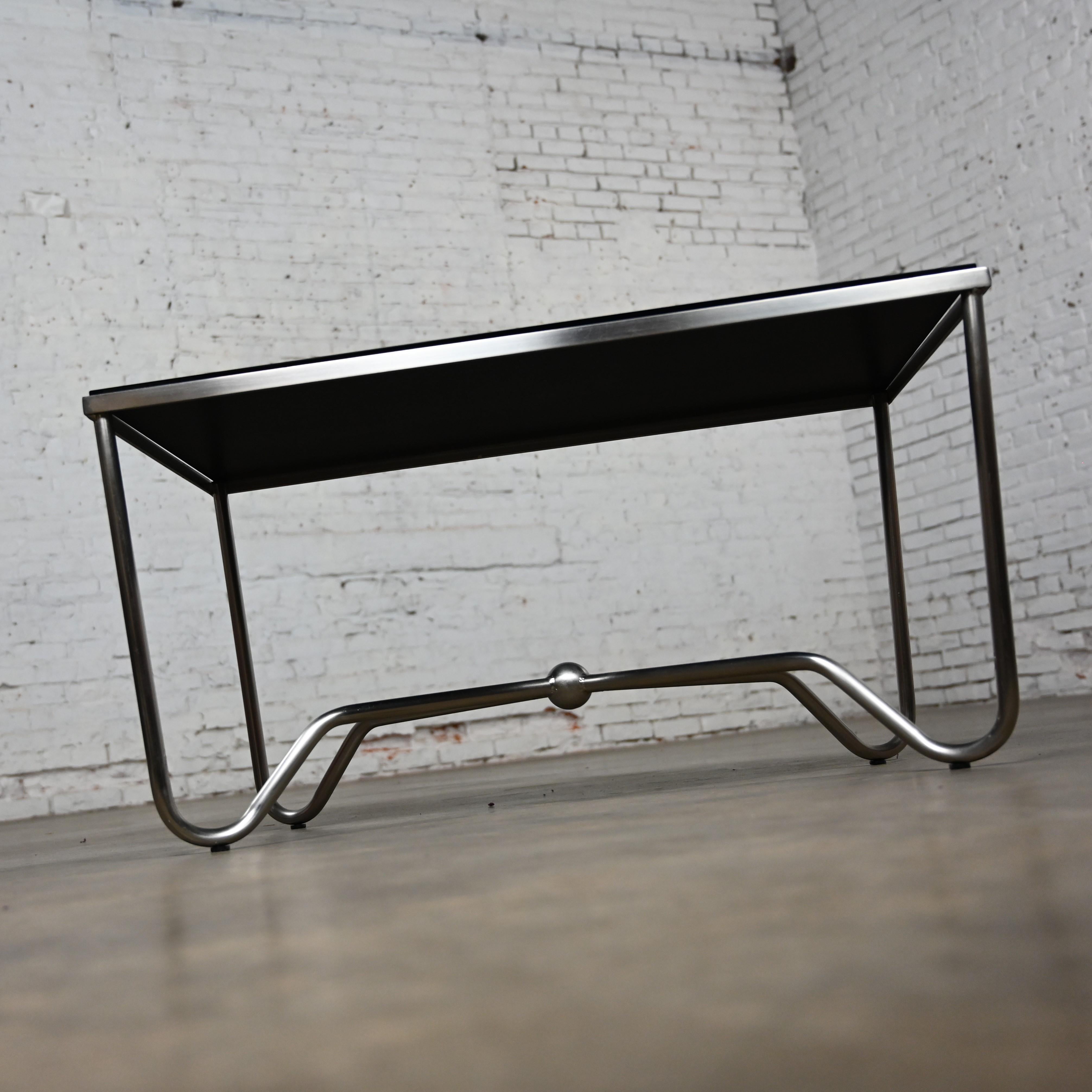 Late 20th Century Modern Brushed Steel Tube Coffee Table Removeable Black Glass  For Sale 6