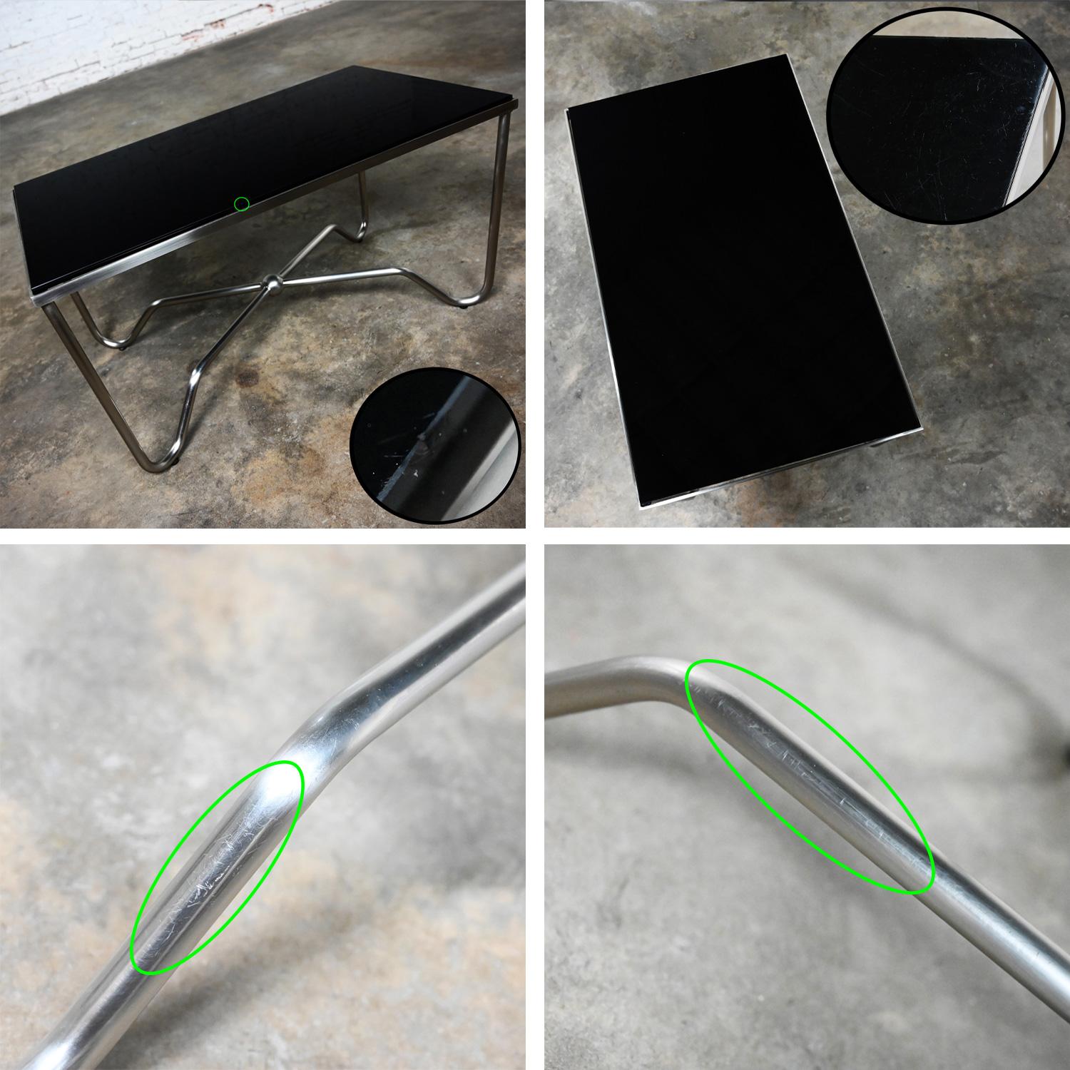 Late 20th Century Modern Brushed Steel Tube Coffee Table Removeable Black Glass  For Sale 11