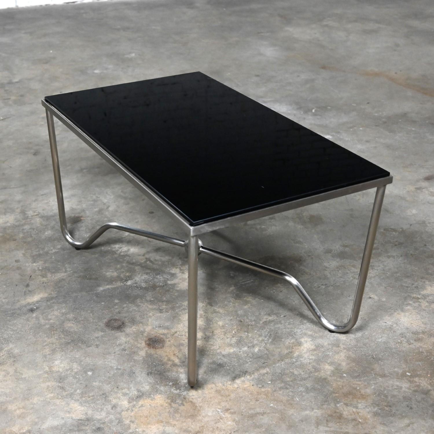 Late 20th Century Modern Brushed Steel Tube Coffee Table Removeable Black Glass For Sale 16