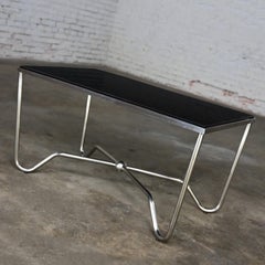Late 20th Century Modern Brushed Steel Tube Coffee Table Removeable Black Glass