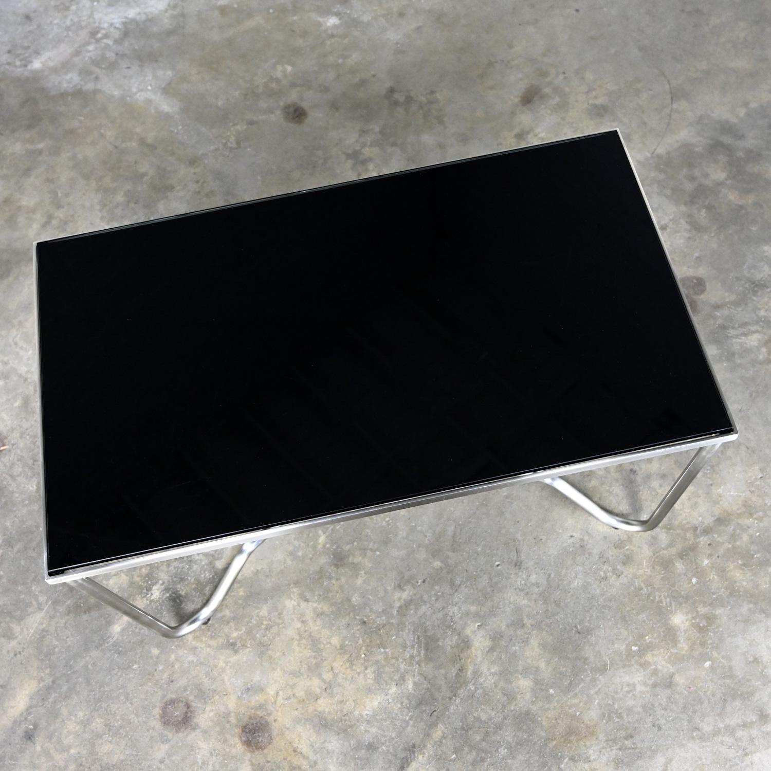 Late 20th Century Modern Brushed Steel Tube Coffee Table Removeable Black Glass  For Sale 4