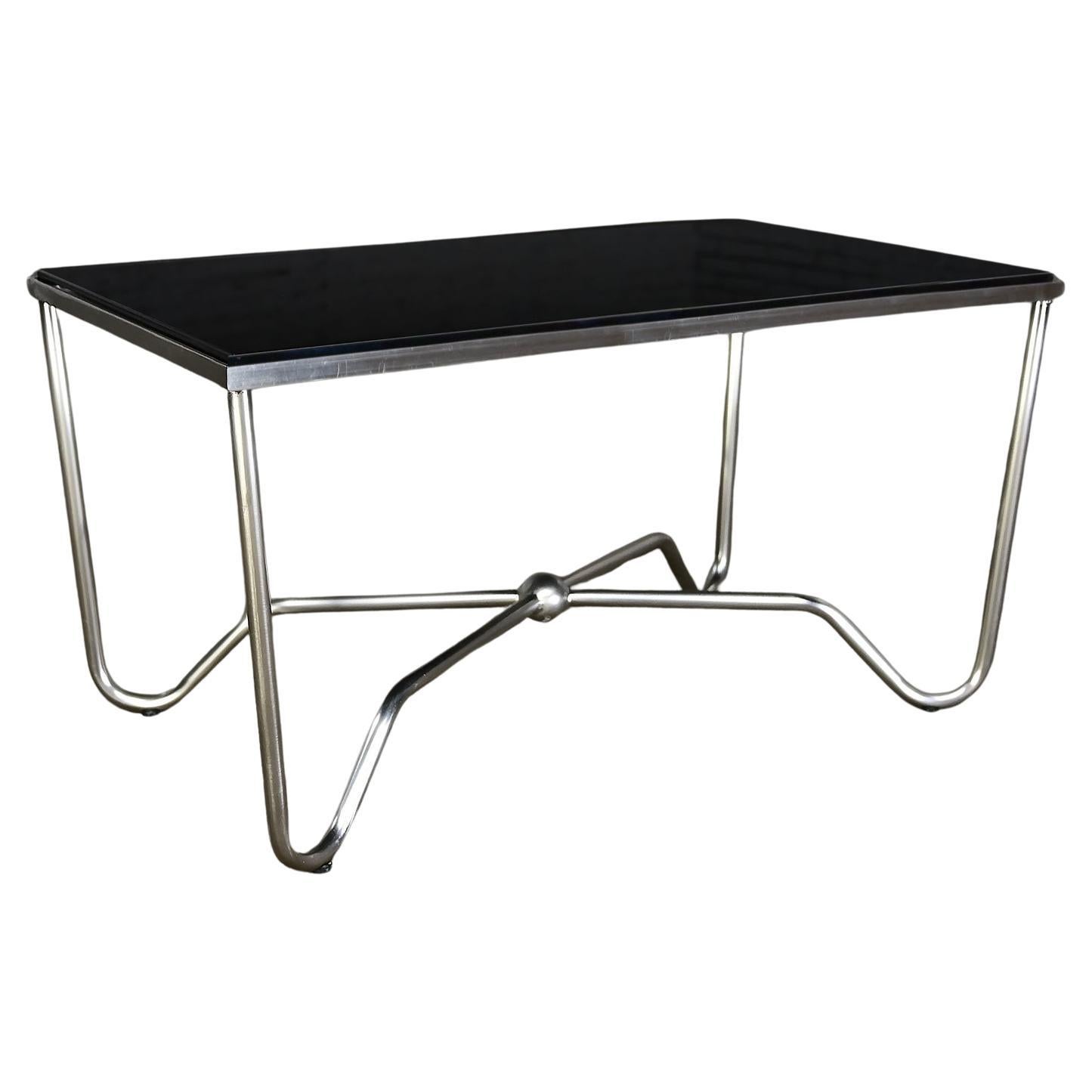 Late 20th Century Modern Brushed Steel Tube Coffee Table Removeable Black Glass  For Sale