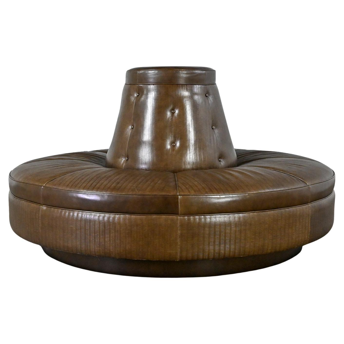 Late 20th Century Modern Circular Banquet Sofa Settee Custom Made Brown Leather 