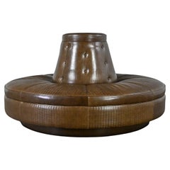 Late 20th Century Modern Circular Banquet Sofa Settee Custom Made Brown Leather