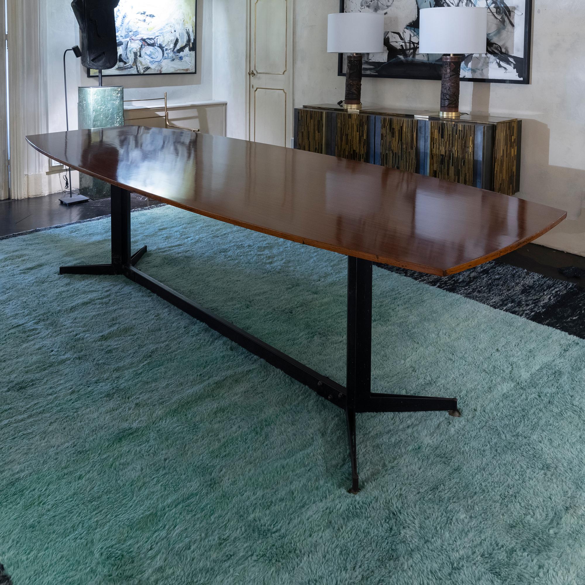 Mid-Century Modern Late 20th Century Modern Conference / Dining Table Solid Walnut and Steel Base For Sale