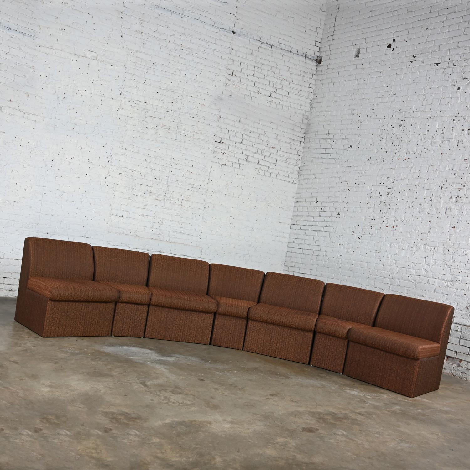 American Late 20th Century Modern Global Upholstery Company Brown 7 Piece Sectional Sofa For Sale