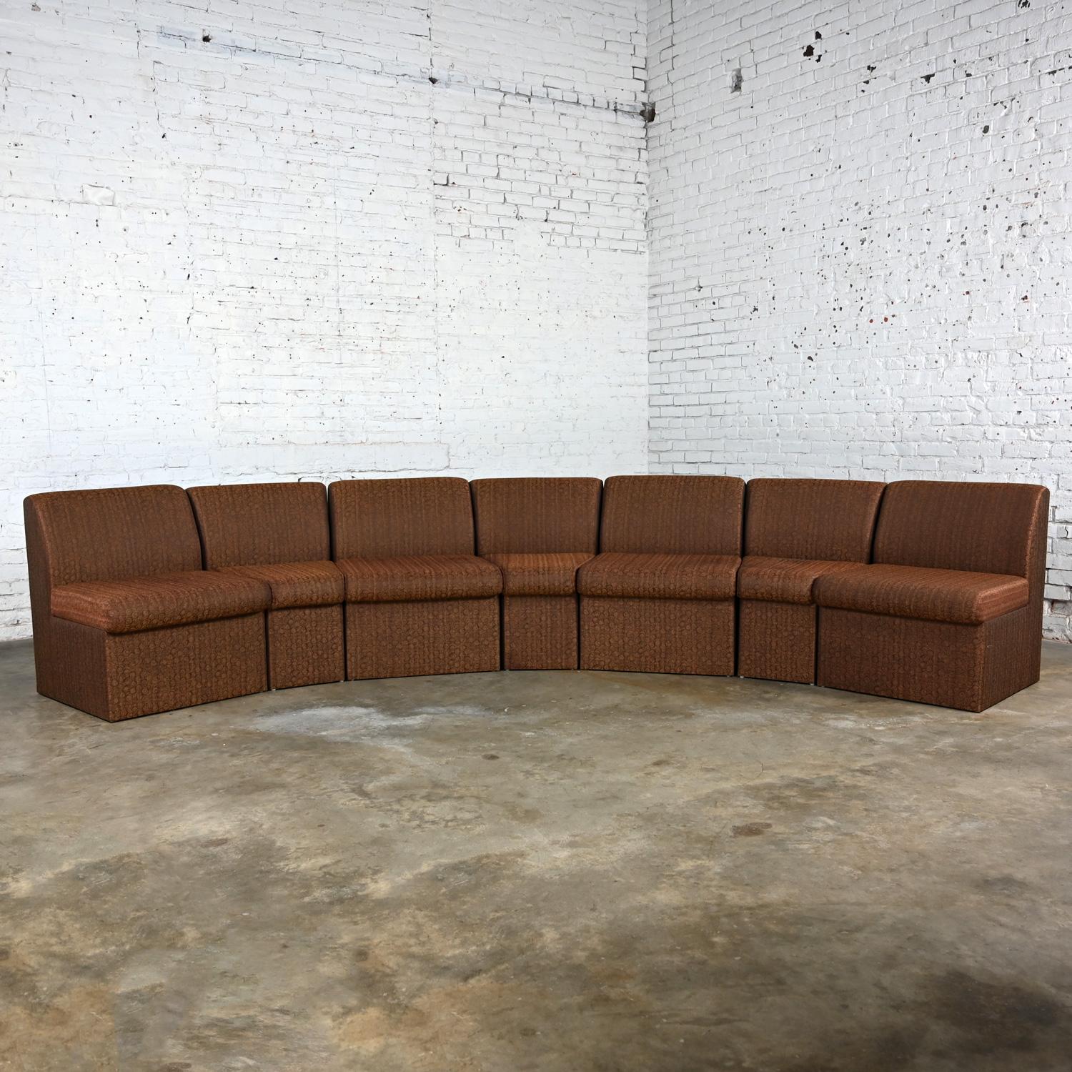Fabric Late 20th Century Modern Global Upholstery Company Brown 7 Piece Sectional Sofa For Sale