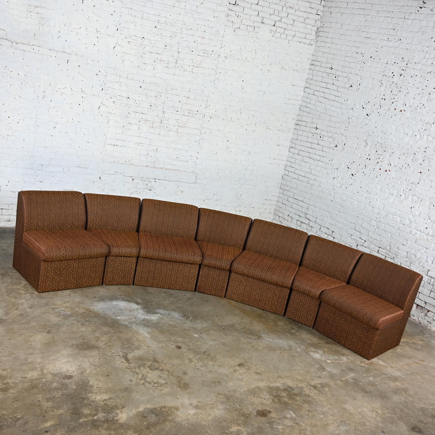 Late 20th Century Modern Global Upholstery Company Brown 7 Piece Sectional Sofa For Sale 1