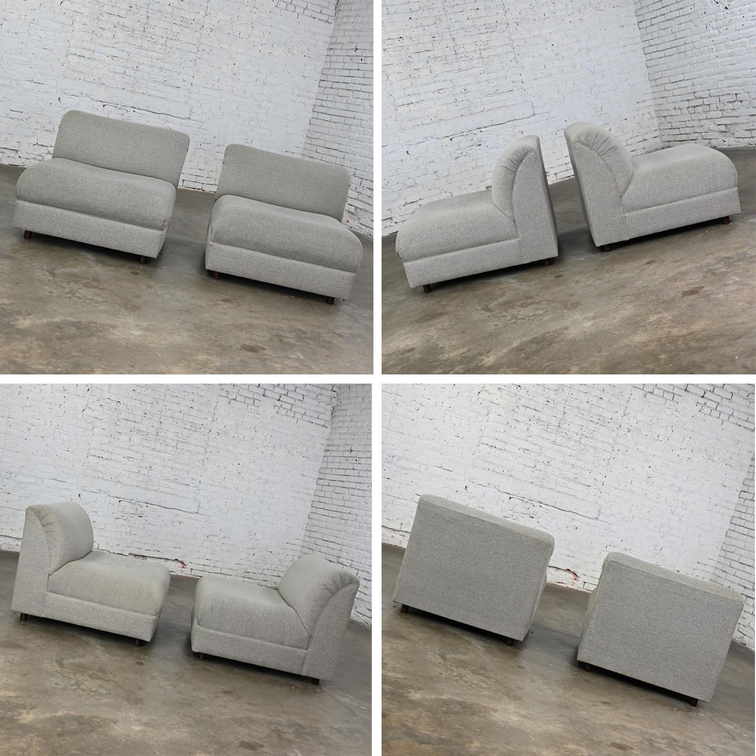 Late 20th Century Modern Modular Sectional Sofa 5 Pieces with Chaise Gray Tweed  For Sale 13