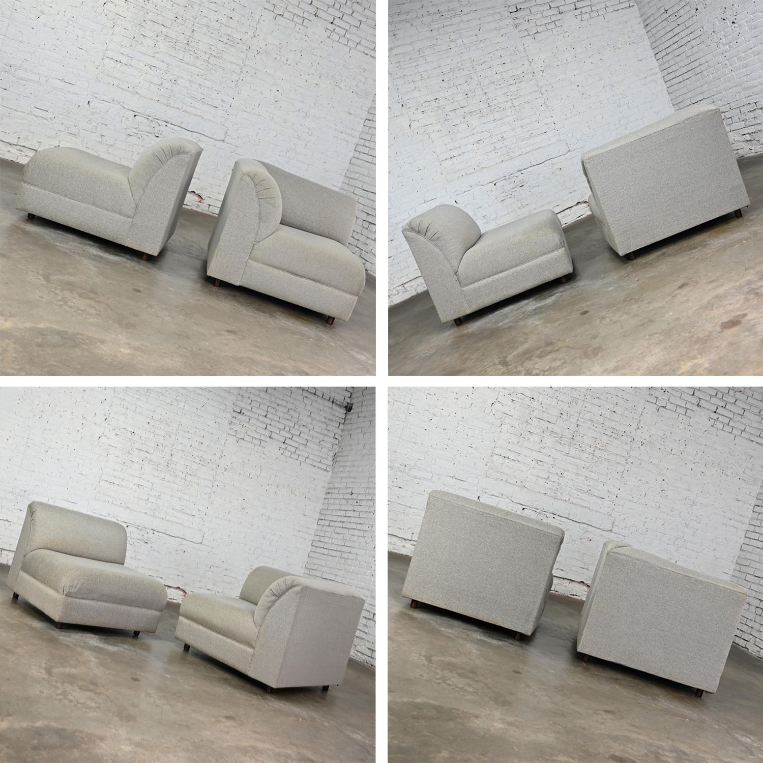 Late 20th Century Modern Modular Sectional Sofa 5 Pieces with Chaise Gray Tweed  For Sale 14