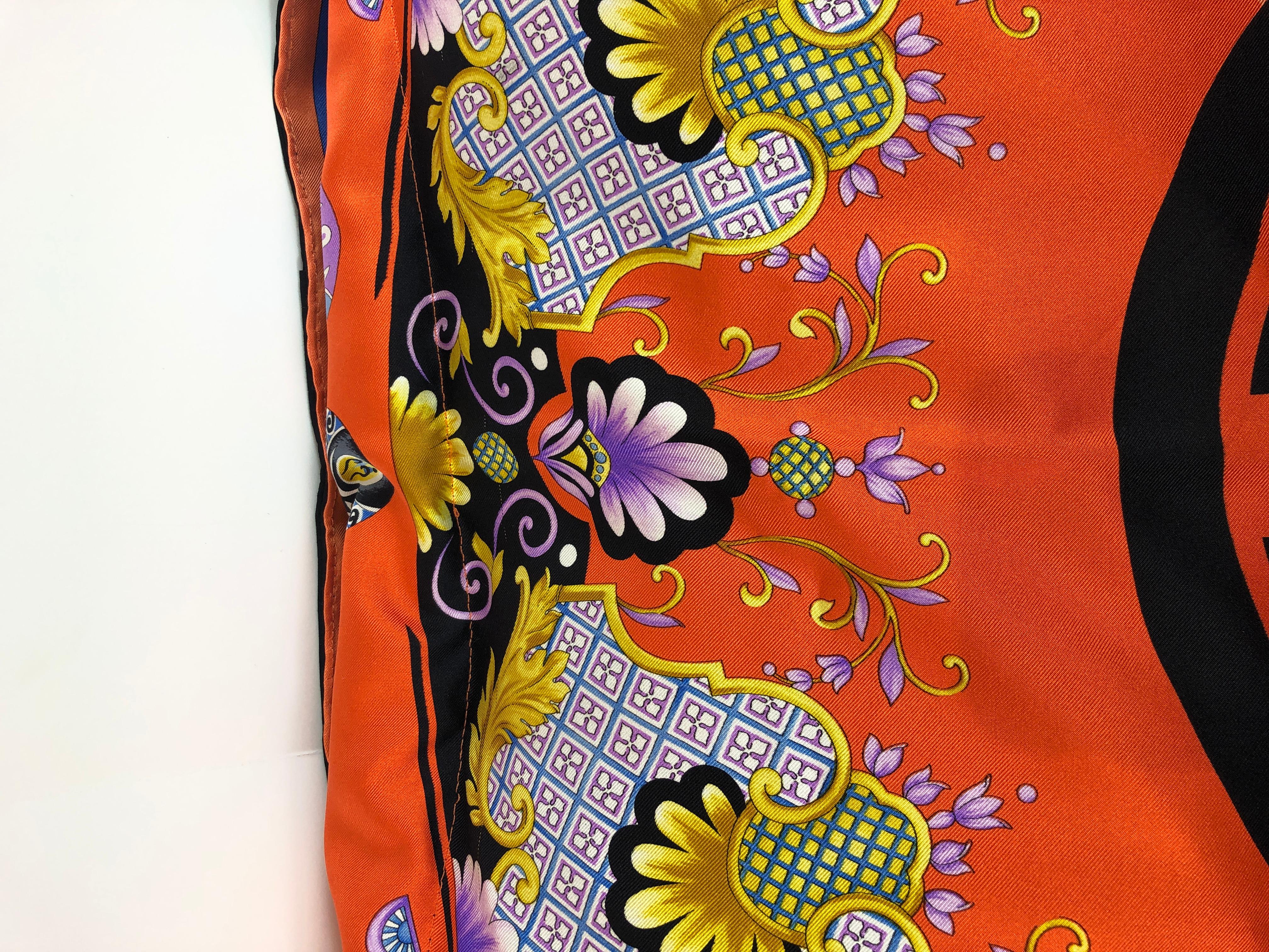 Red, Blue, Orange, Lilac, Green and Yellow Versace Silk Scarf Upholstered Pillow For Sale 2