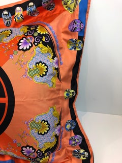 Red, Blue, Orange, Lilac, Green and Yellow Versace Silk Scarf Upholstered Pillow