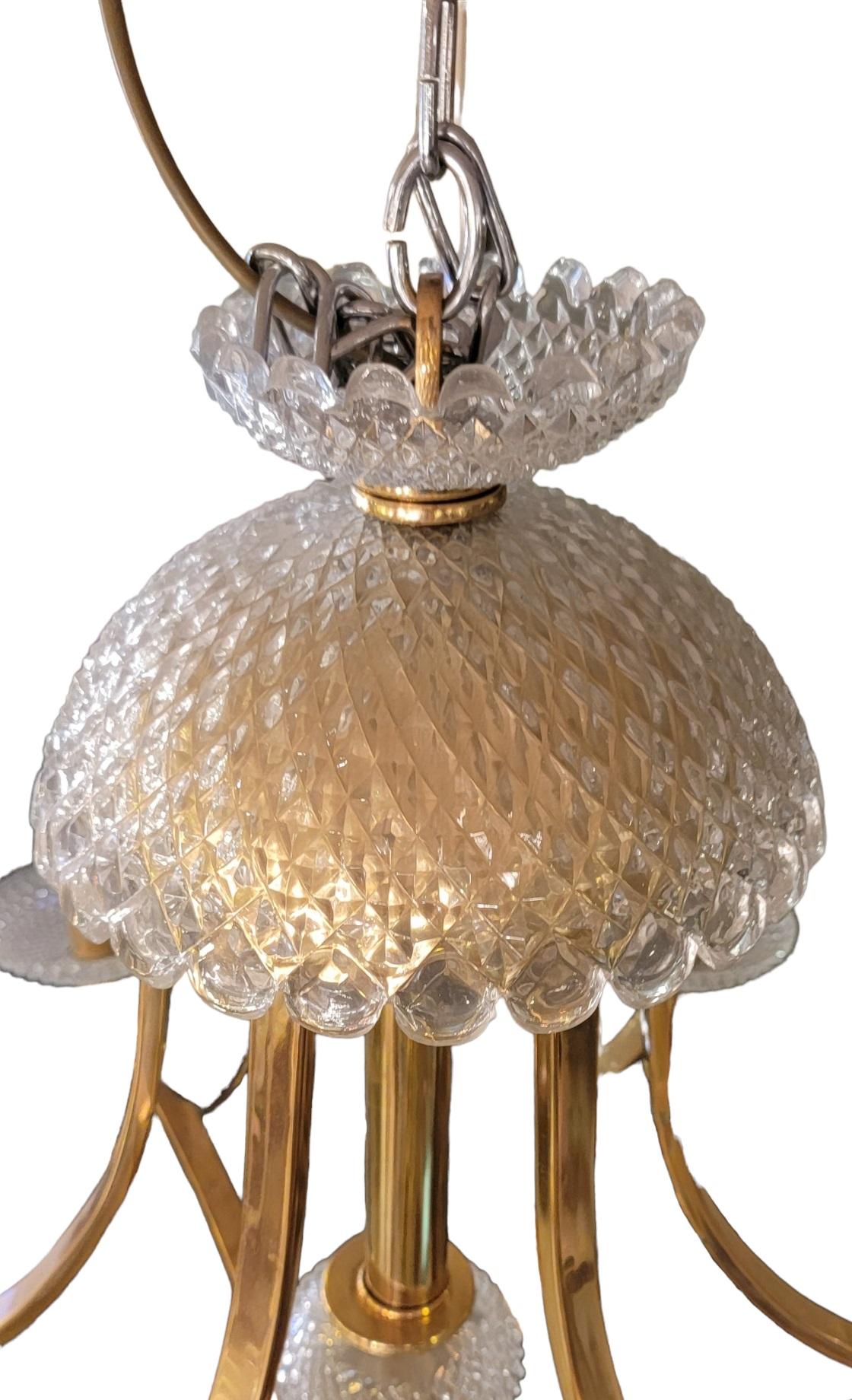 Italian Late 20th Century Modern Style Brass Handcut Crystal Six-Light Chandelier For Sale